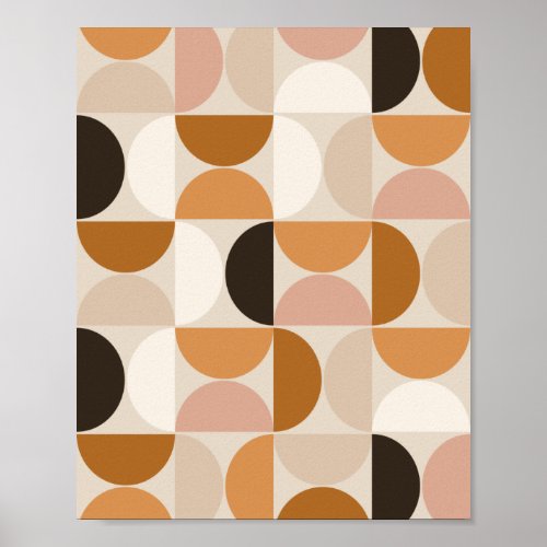 Mid Century Modern Retro Pattern Brown Earth Tones Poster