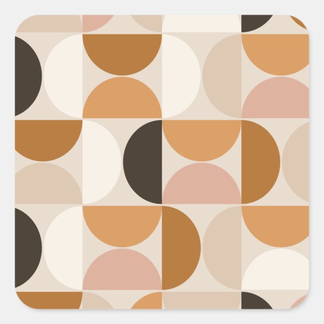 Mid Century Modern Retro Pattern Brown Earth Tones Square Sticker (Front)
