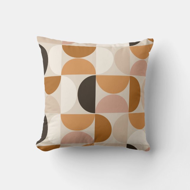 Mid Century Modern Retro Pattern Brown Earth Tones Throw Pillow (Front)
