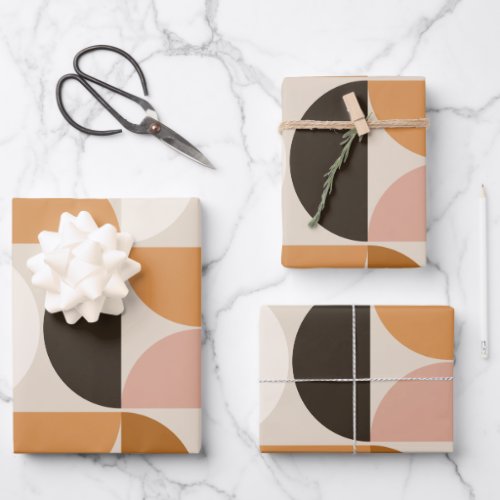 Mid Century Modern Retro Pattern Brown Earth Tones Wrapping Paper Sheets