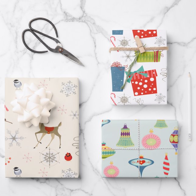 Mid Century Modern |  Retro Pink 1950's Atomic Era Wrapping Paper Sheets (Front)