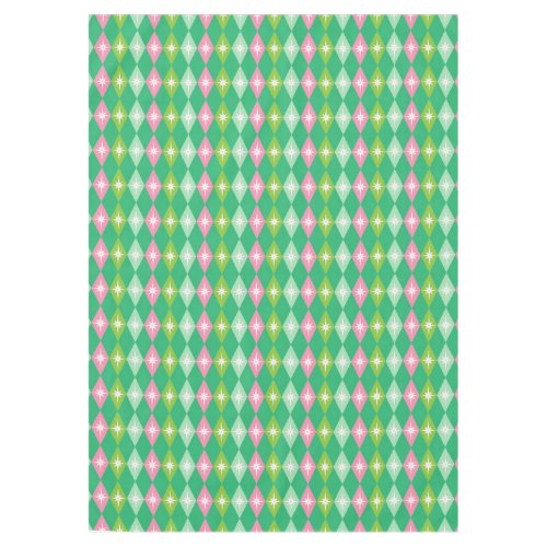 Mid Century Modern Retro Pink  Green Diamond Tablecloth