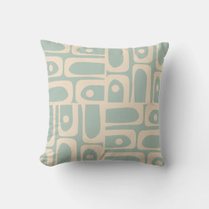 Mid Century Modern Retro Piquet Light Celadon Blue Throw Pillow