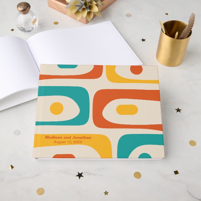 Mid Century Modern Retro Piquet Personalized Guest Book (Front Open)