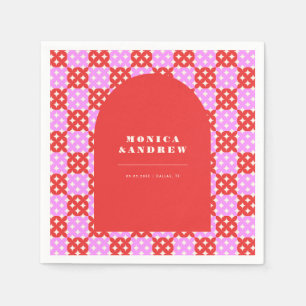Mid Century Modern Retro Red & Pink Arch Geometric Napkins