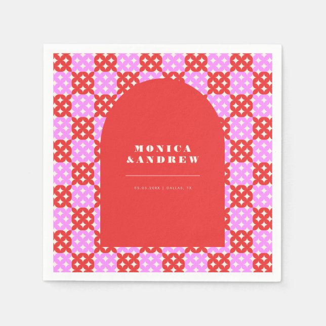 Mid Century Modern Retro Red & Pink Arch Geometric Napkins (Front)