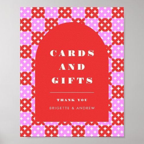 Mid Century Modern Retro Red Pink Cards and Gifts Poster