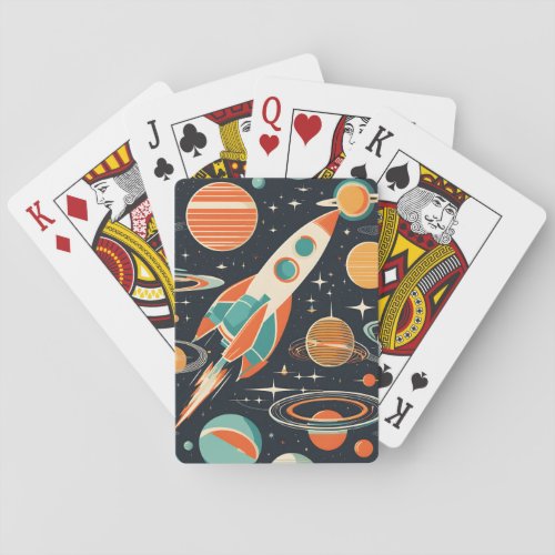 Mid Century Modern Retro Rocket and Planets Playing Cards