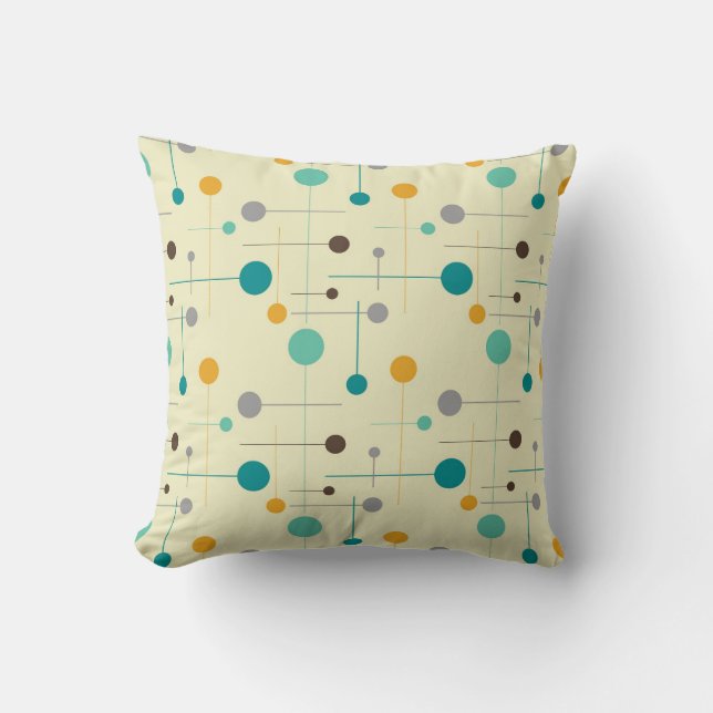 Mid Century Modern Retro Shapes Yellow Grey dots Throw Pillow (Front)