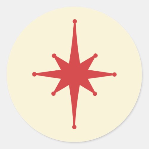 Mid_century Modern Retro Star in Red and Cream Classic Round Sticker