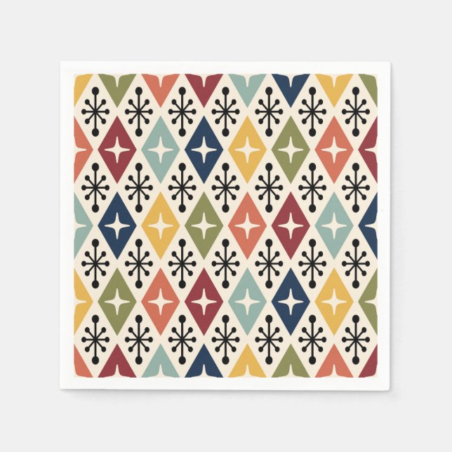 Mid Century Modern Retro Starburst Pattern Napkins (Front)