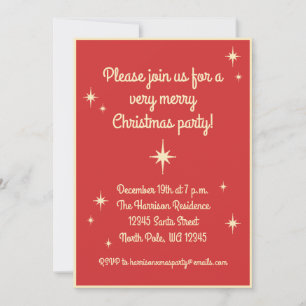 Mid Century Modern Retro Stars Christmas Party Red Invitation