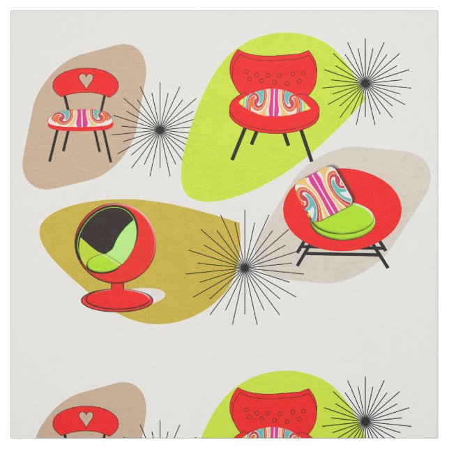Mid Century Modern Retro Style Chair Illustrations Fabric (Swatch)