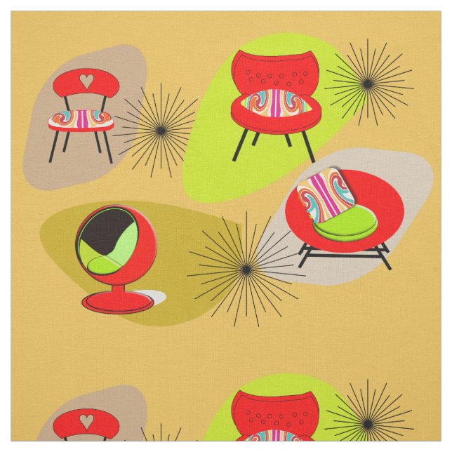 Mid Century Modern Retro Style Chair Illustrations Fabric (Swatch)