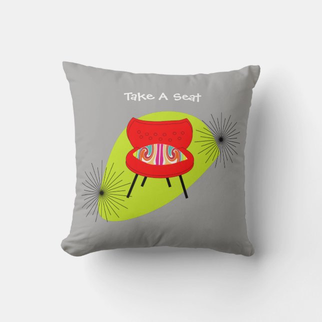 Mid Century Modern Retro Style Chair Illustrations Throw Pillow (Front)