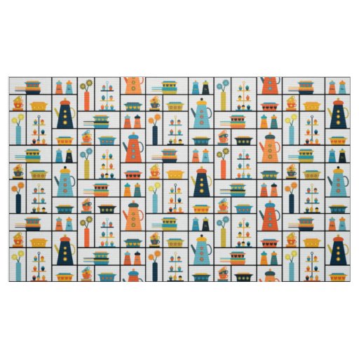 Mid Century Modern Retro Stylish Kitchen Shelves Fabric
