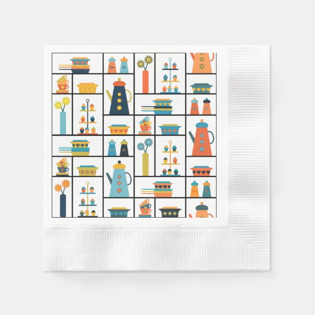 Mid Century Modern Retro Stylish Kitchen Shelves Napkins (Front)