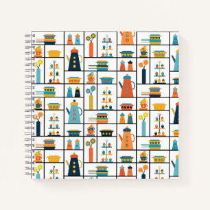 Mid Century Modern Retro Stylish Kitchen Shelves Notebook