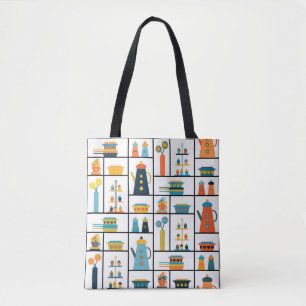 Mid Century Modern Retro Stylish Kitchen Shelves Tote Bag