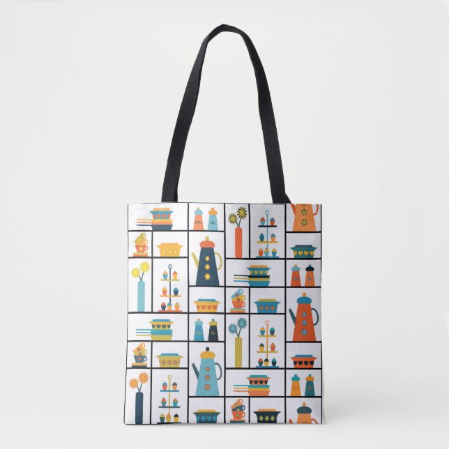 Mid Century Modern Retro Stylish Kitchen Shelves Tote Bag (Front)
