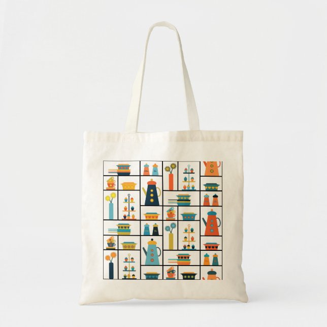 Mid Century Modern Retro Stylish Kitchen Shelves Tote Bag (Front)