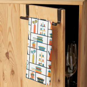 Mid Century Modern Retro Stylish Kitchen Shelves Towel