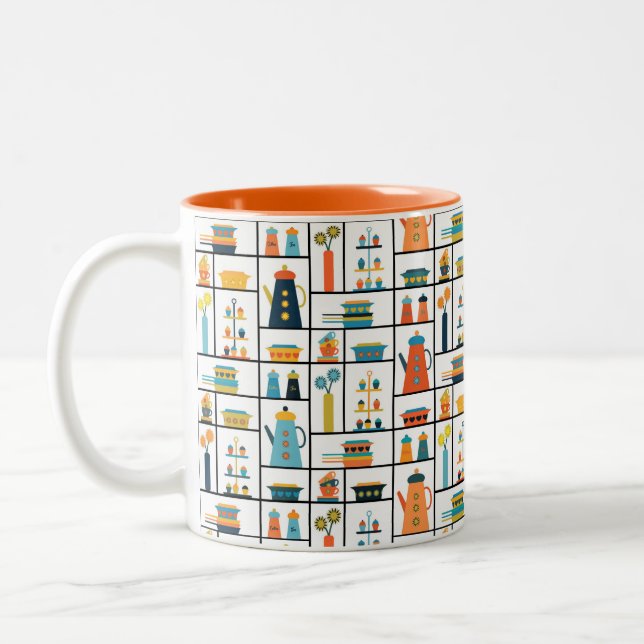 Mid Century Modern Retro Stylish Kitchen Shelves Two-Tone Coffee Mug (Left)