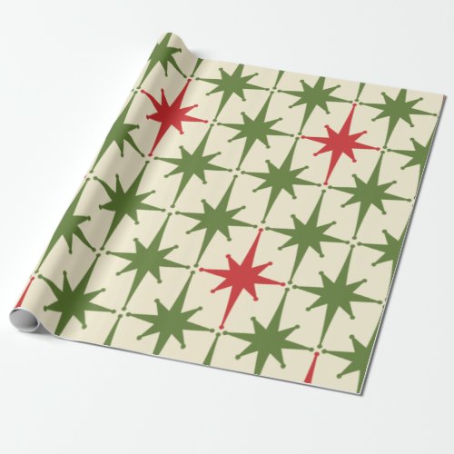 Mid_century Modern Retro Vintage Christmas Stars Wrapping Paper