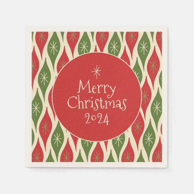 Mid Century Modern Retro Vintage Merry Christmas Napkins (Front)