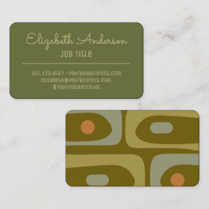 Mid Century Modern Retro Vintage Olive Green Business Card
