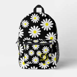 mid century modern retro white floral daisies printed backpack