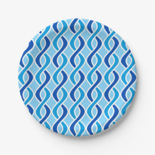 Mid-Century Modern Ribbons, cobalt & sky blue Paper Plates