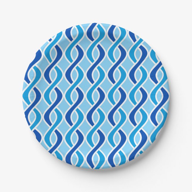 Mid-Century Modern Ribbons, cobalt & sky blue Paper Plates (Front)