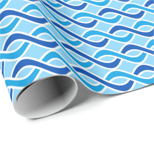 Mid-Century Modern Ribbons, cobalt & sky blue Wrapping Paper