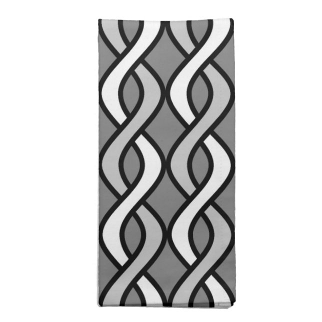 Mid-Century Modern Ribbons, grey, black and white Cloth Napkin (Folded)
