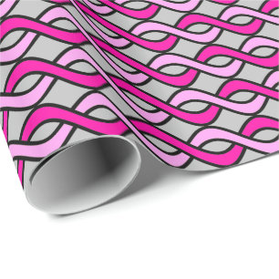 Mid-Century Modern Ribbons, pink and grey / gray Wrapping Paper