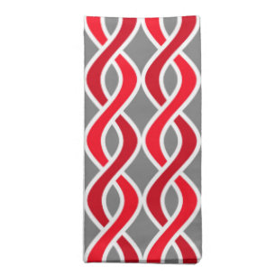 Mid-Century Modern Ribbons, red and grey / gray Cloth Napkin