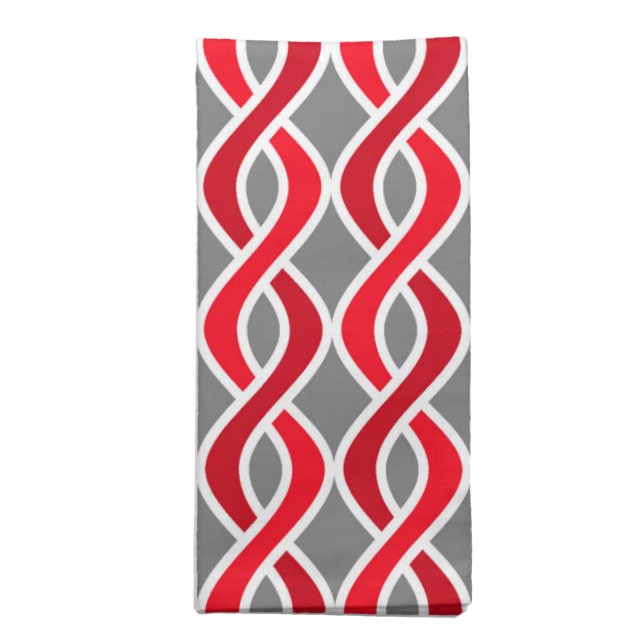 Mid-Century Modern Ribbons, red and grey / gray Cloth Napkin (Folded)