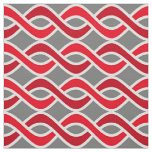 Mid-Century Modern Ribbons, red and grey / gray Fabric