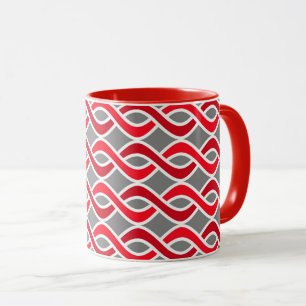 Mid-Century Modern Ribbons, red and grey / gray Mug