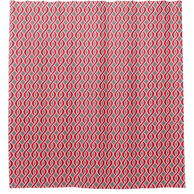 Mid-Century Modern Ribbons, red and grey / gray Shower Curtain (Front)