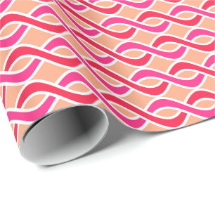 Mid-Century Modern Ribbons, shades of coral Wrapping Paper