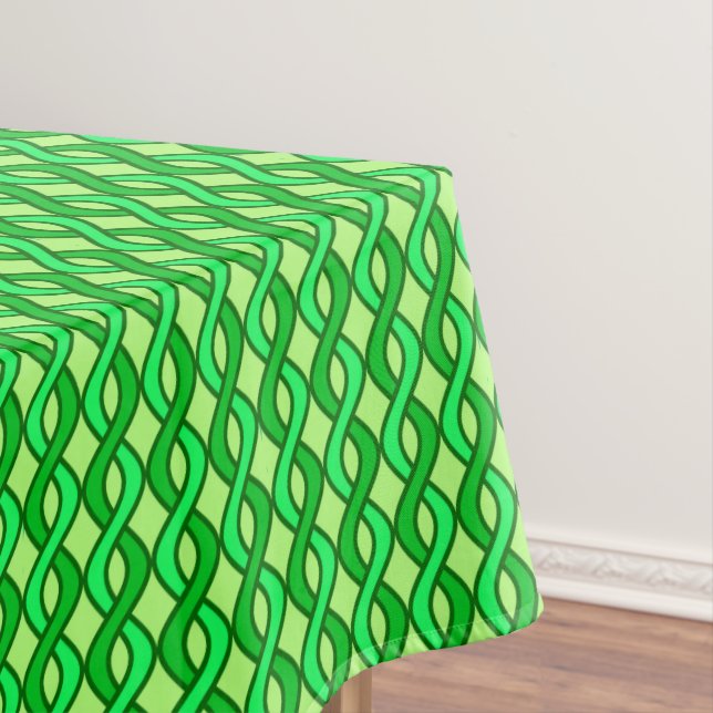 Mid-Century Modern Ribbons, shades of green Tablecloth (In Situ)