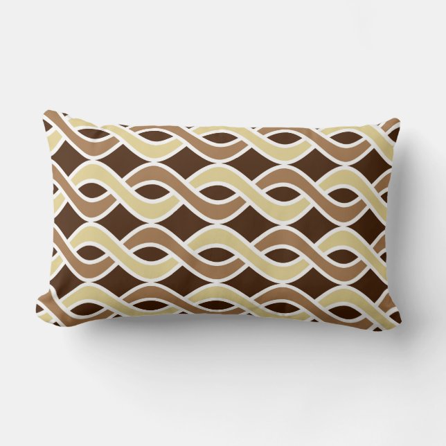 Mid-Century Modern Ribbons, taupe and brown Lumbar Pillow (Front)