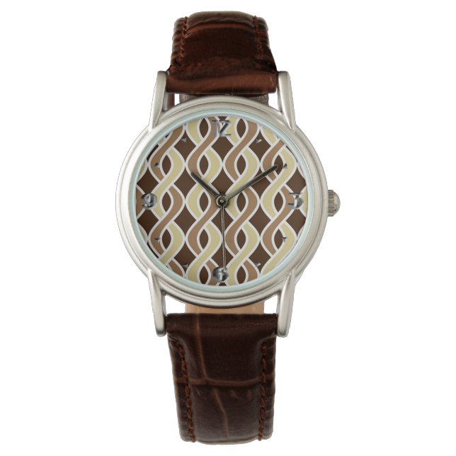 Mid-Century Modern Ribbons, taupe and brown Watch (Front)