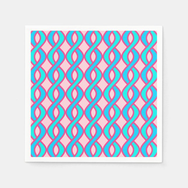 Mid-Century Modern Ribbons, turquoise and pink Paper Napkins (Front)
