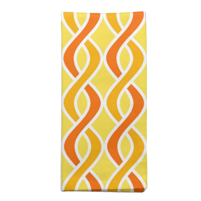 Mid-Century Modern Ribbons, yellow and orange Cloth Napkin (Folded)