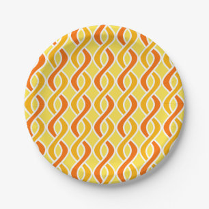 Mid-Century Modern Ribbons, yellow and orange Paper Plates