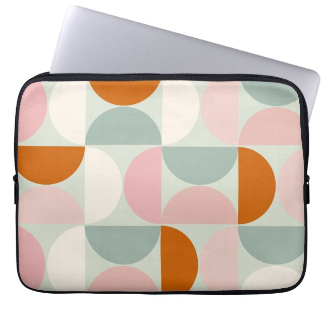 Mid Century Modern Sage Green Blush Orange Pattern Laptop Sleeve (Front)