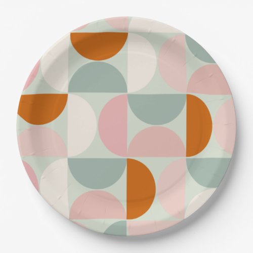 Mid Century Modern Sage Green Blush Orange Pattern Paper Plates